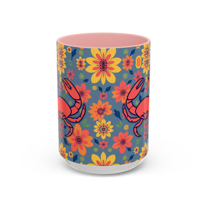 Accent Coffee Mug, Cancer, Zodiac v1, Flower Pattern, (11, 15oz)