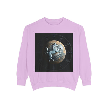 Garment-Dyed Sweatshirt, Unisex, Space Animal Design, Aquarius