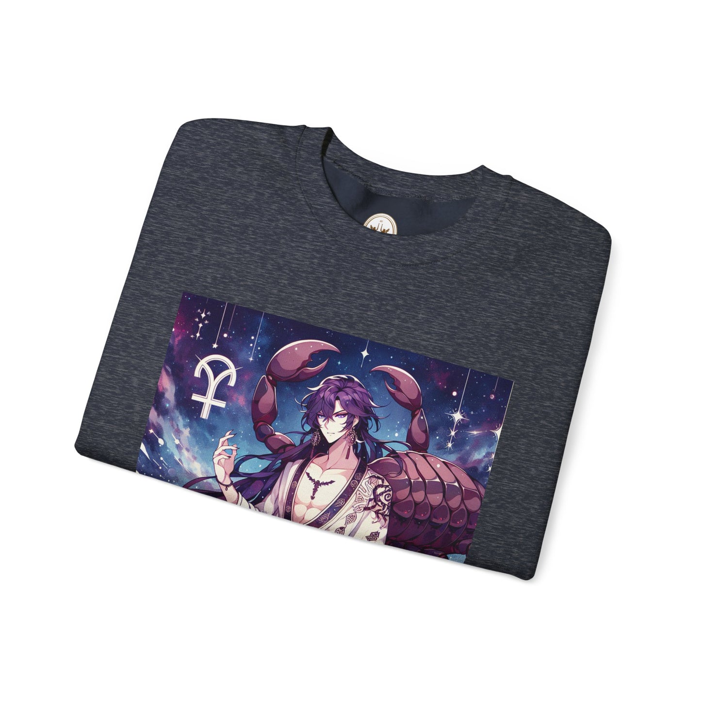 Unisex Heavy Blend™ Crewneck Sweatshirt, Scorpio Zodiac Design, purple scorpion anime