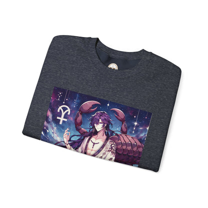 Unisex Heavy Blend™ Crewneck Sweatshirt, Scorpio Zodiac Design, purple scorpion anime