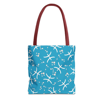 Tote Bag, Pisces Zodiac Sign, AOP, (Turquoise, White)