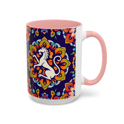 Accent Coffee Mug, Virgo, Zodiac v4. Flower Pattern, (11, 15oz)