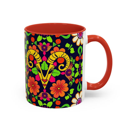 Accent Coffee Mug, Aries, Zodiac v2, Flower Pattern, (11, 15oz)