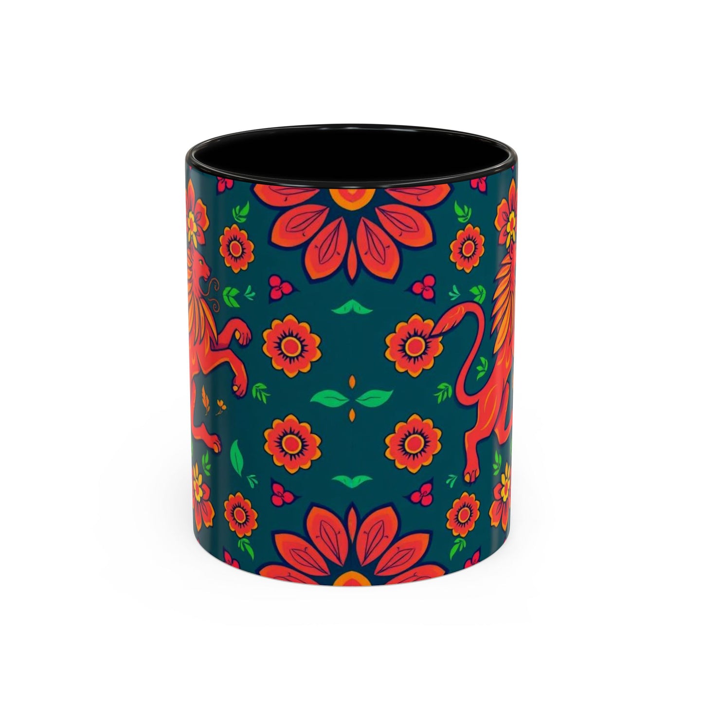 Accent Coffee Mug, Leo, Zodiac v1, Flower Pattern, (11, 15oz)