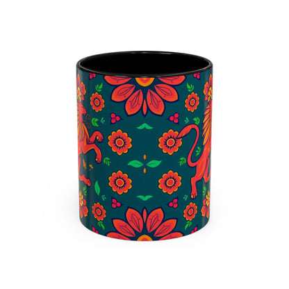 Accent Coffee Mug, Leo, Zodiac v1, Flower Pattern, (11, 15oz)
