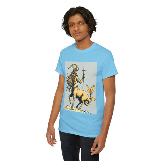 Unisex Heavy Cotton T-Shirt, Capricorn God v3, Zodiac Design