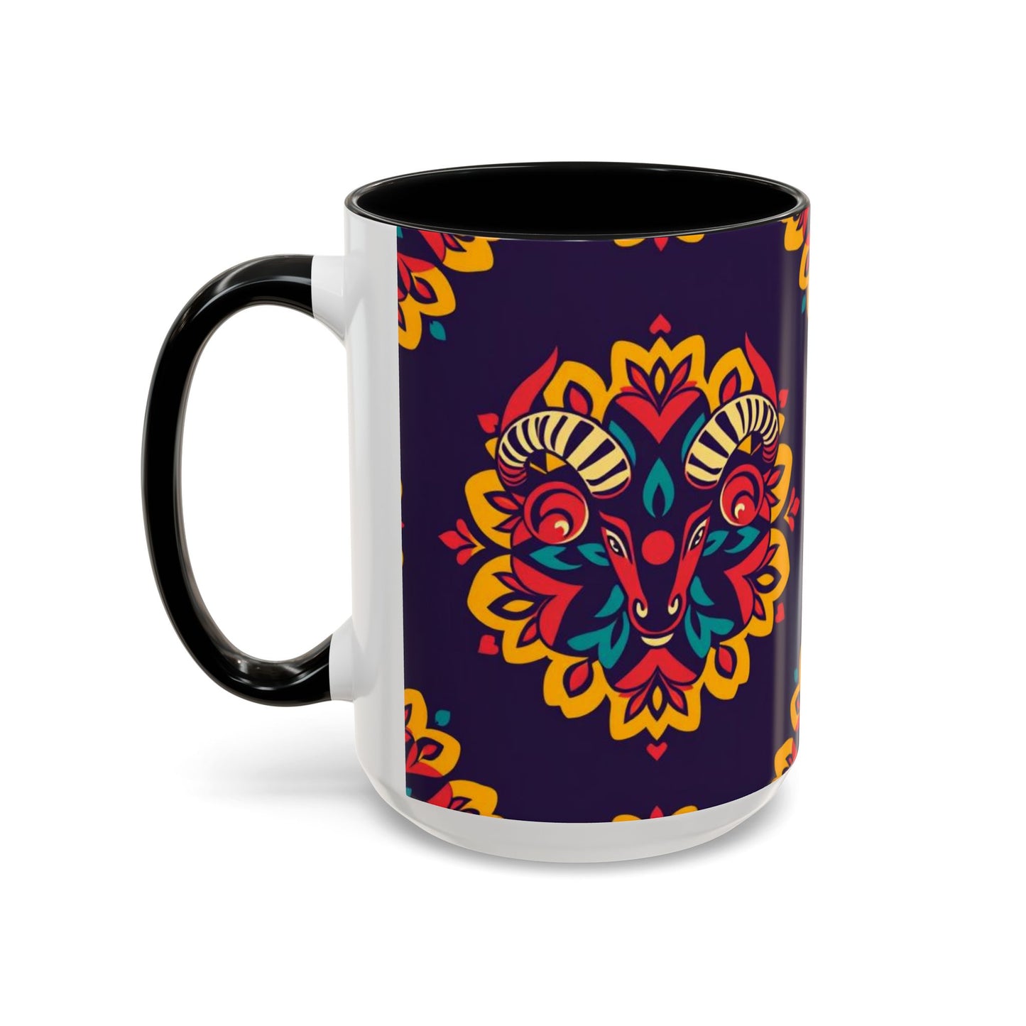 Accent Coffee Mug, Taurus, Zodiac v4. Flower Pattern, (11, 15oz)