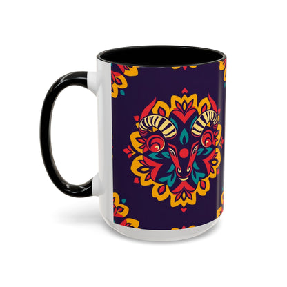 Accent Coffee Mug, Taurus, Zodiac v4. Flower Pattern, (11, 15oz)