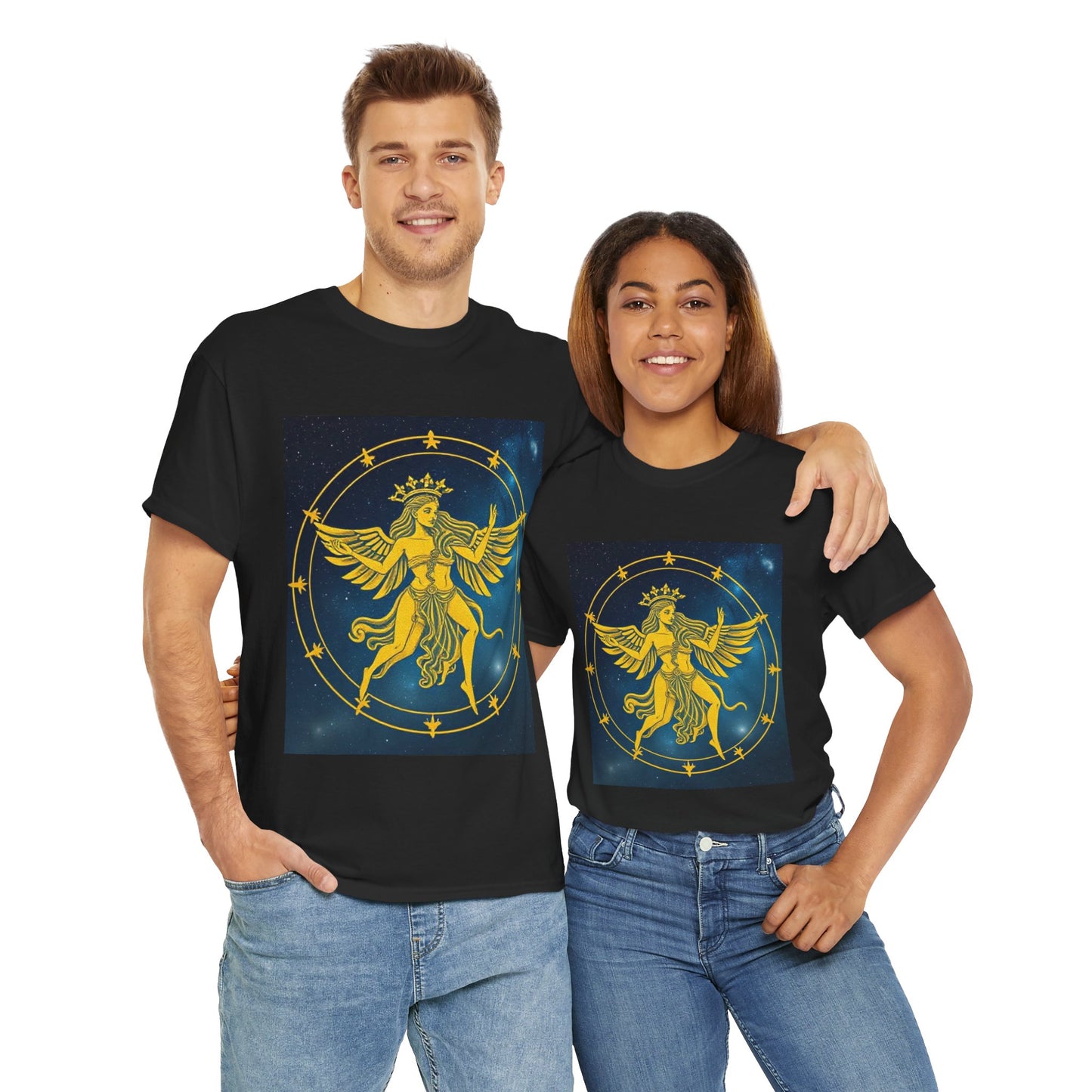 Unisex Heavy Cotton T-Shirt, Twin Angel v3, Gemini Zodiac Design