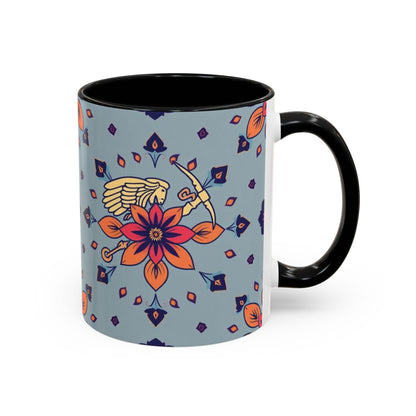 Accent Coffee Mug, Sagittarius, Zodiac v3. Flower Pattern, (11, 15oz)
