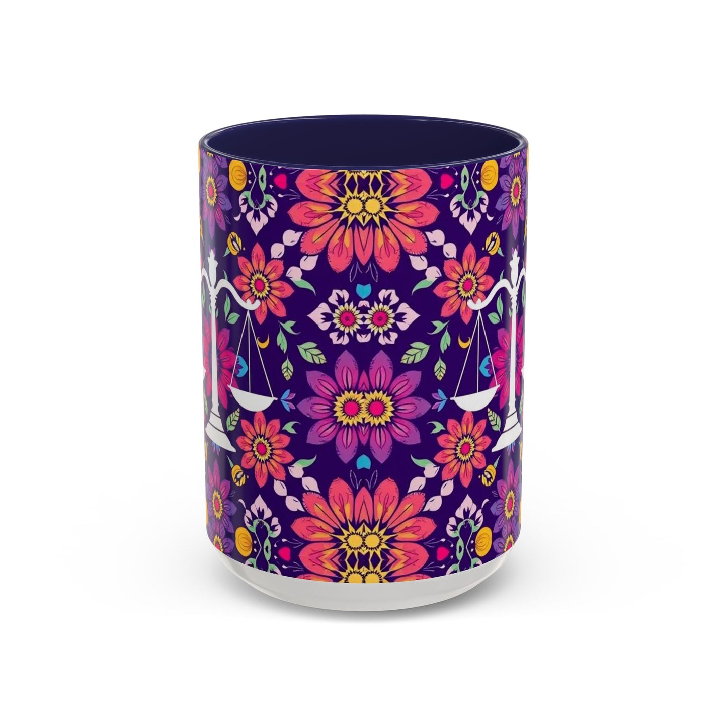 Accent Coffee Mug, Libra, Zodiac v3, Flower Pattern, (11, 15oz)