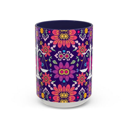 Accent Coffee Mug, Libra, Zodiac v3, Flower Pattern, (11, 15oz)