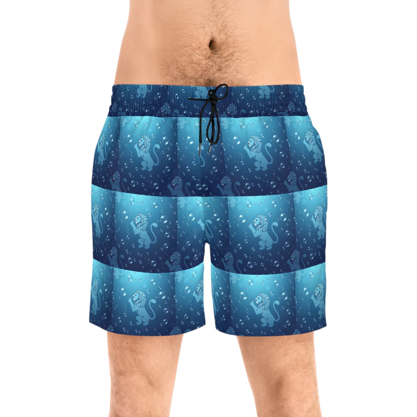 Men's Mid-Length Swim Shorts, (AOP), Leo, Zodiac v1, Bubble Pattern
