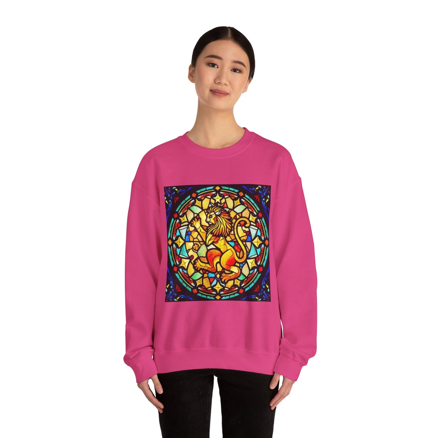 Unisex Heavy Blend™ Crewneck Sweatshirt, Glass 1, Leo Zodiac Design
