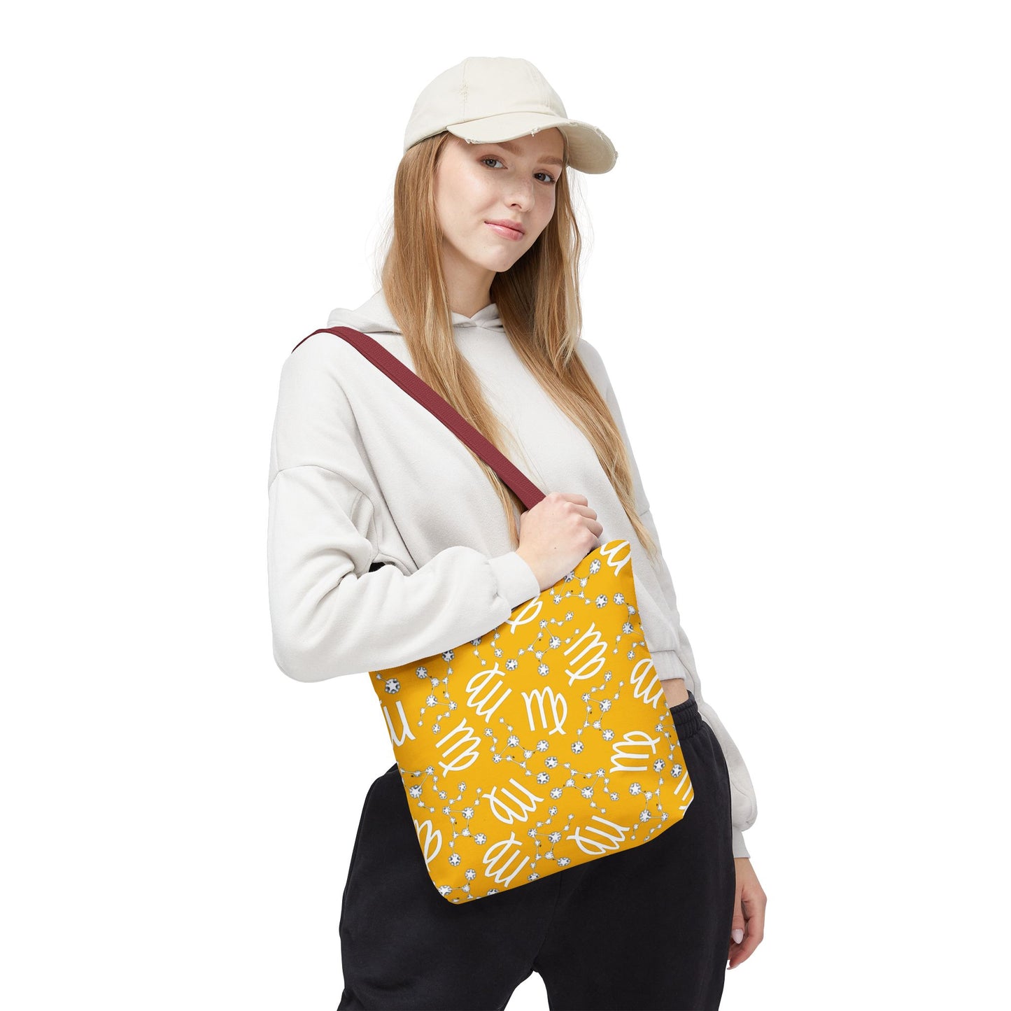 Tote Bag, Virgo Zodiac Sign, AOP, (Yellow White)