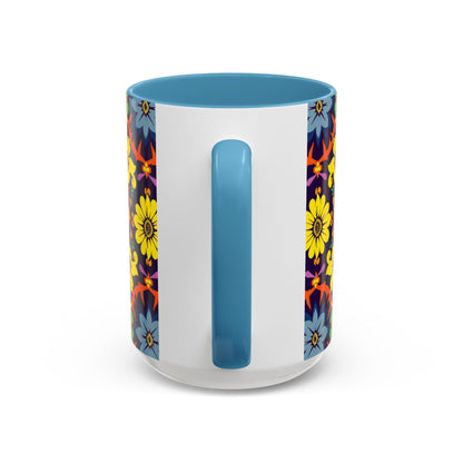 Accent Coffee Mug, Aquarius, Zodiac v1, Flower Pattern, (11, 15oz)