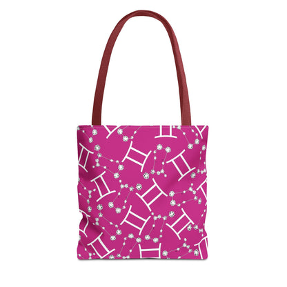 Tote Bag, Gemini Zodiac Sign, AOP, (Pink, White)