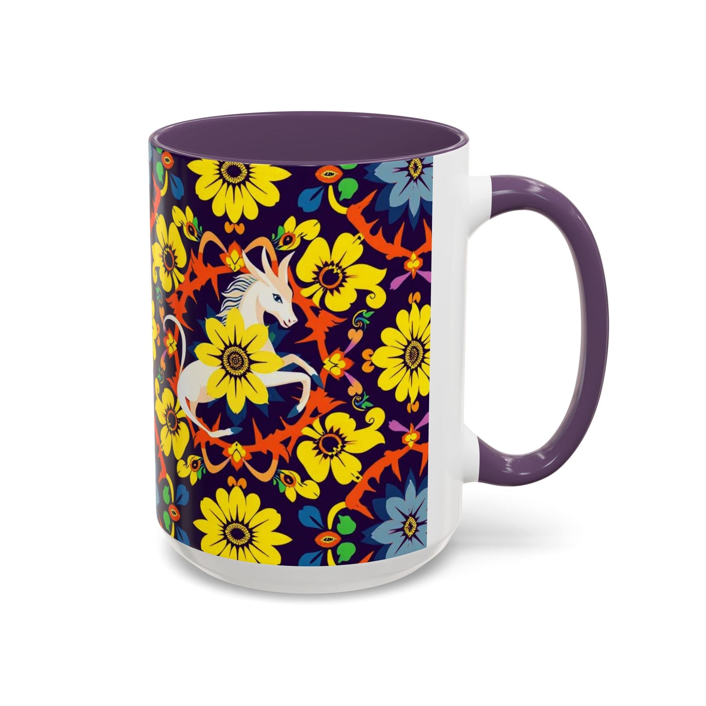 Accent Coffee Mug, Aquarius, Zodiac v1, Flower Pattern, (11, 15oz)