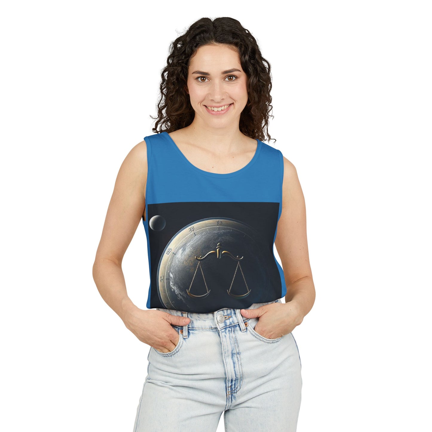 Unisex Garment-Dyed, Tank Top, Libra Design, Space Scale v1, 100% US cotton