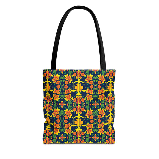 Tote Bag, (AOP), Libra, Zodiac v3, Flower Pattern