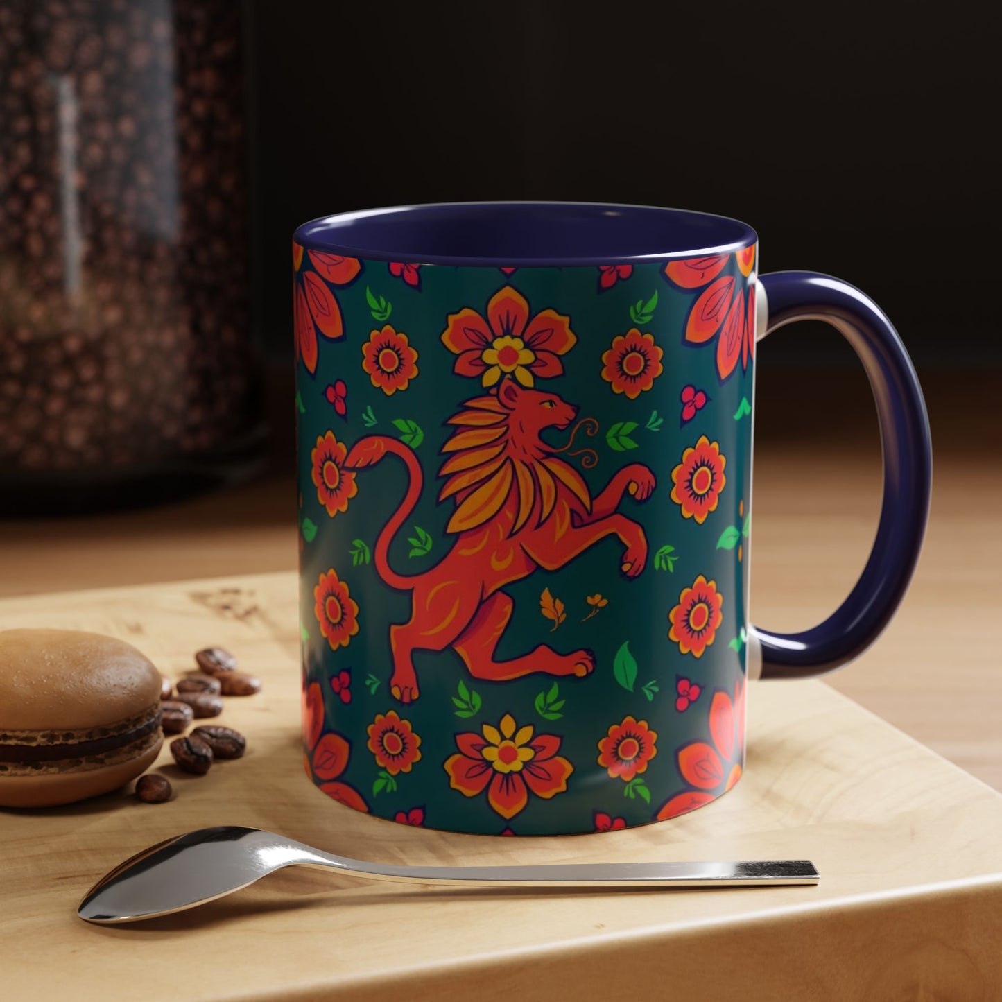Accent Coffee Mug, Leo, Zodiac v1, Flower Pattern, (11, 15oz)