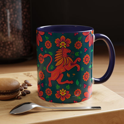 Accent Coffee Mug, Leo, Zodiac v1, Flower Pattern, (11, 15oz)