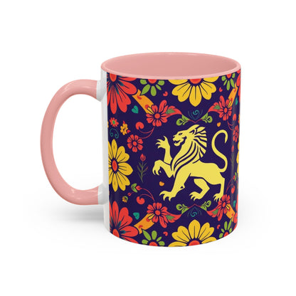 Accent Coffee Mug, Leo, Zodiac v3, Flower Pattern, (11, 15oz)