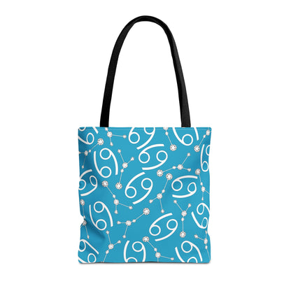 Tote Bag, Cancer Zodiac Sign, AOP, (Turquoise, White)