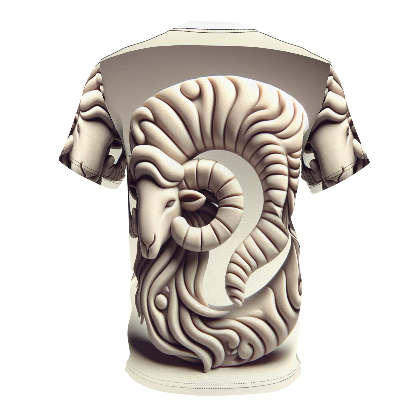 Unisex Cut & Sew T-Shirt (AOP), Stone Carving, Aries Zodiac Design, Regular fit, 100% Polyester