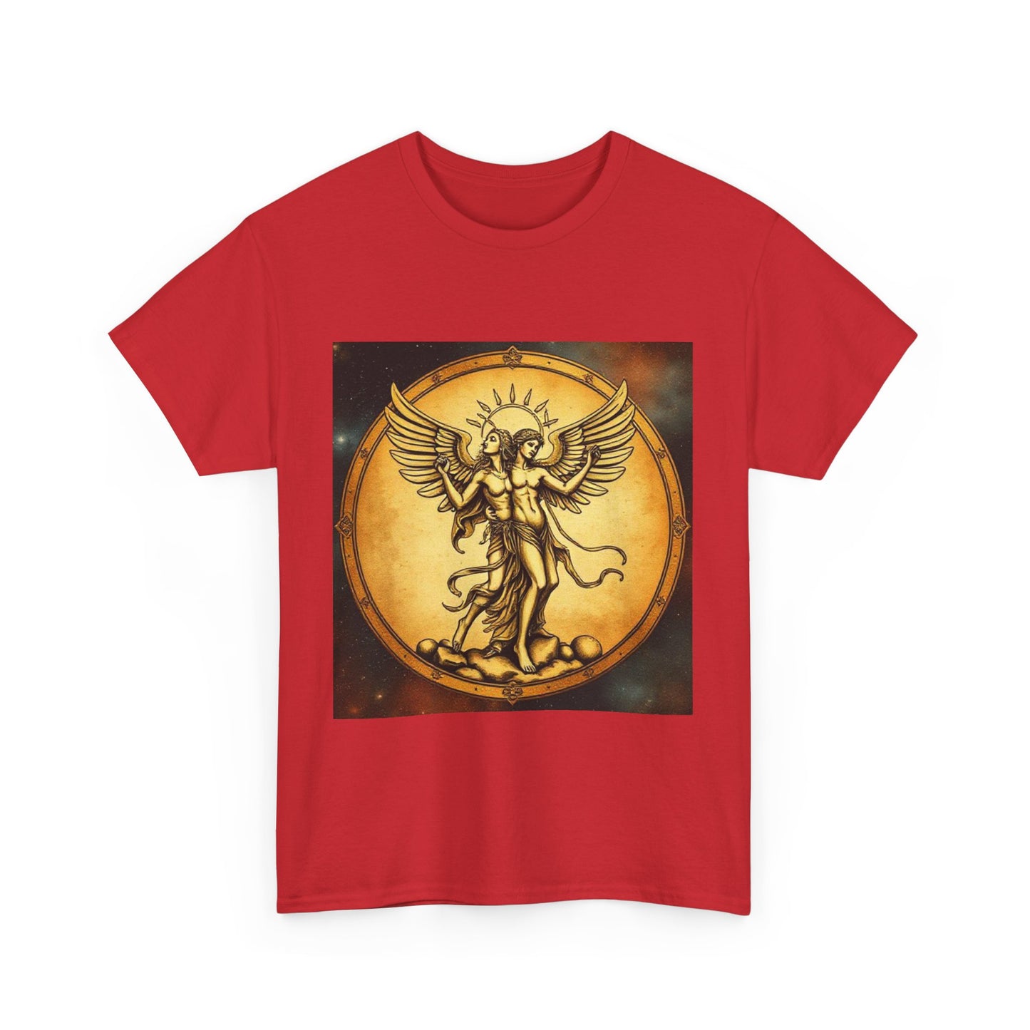 Unisex Heavy Cotton T-Shirt, Angel Twin, Gemini Zodiac Design