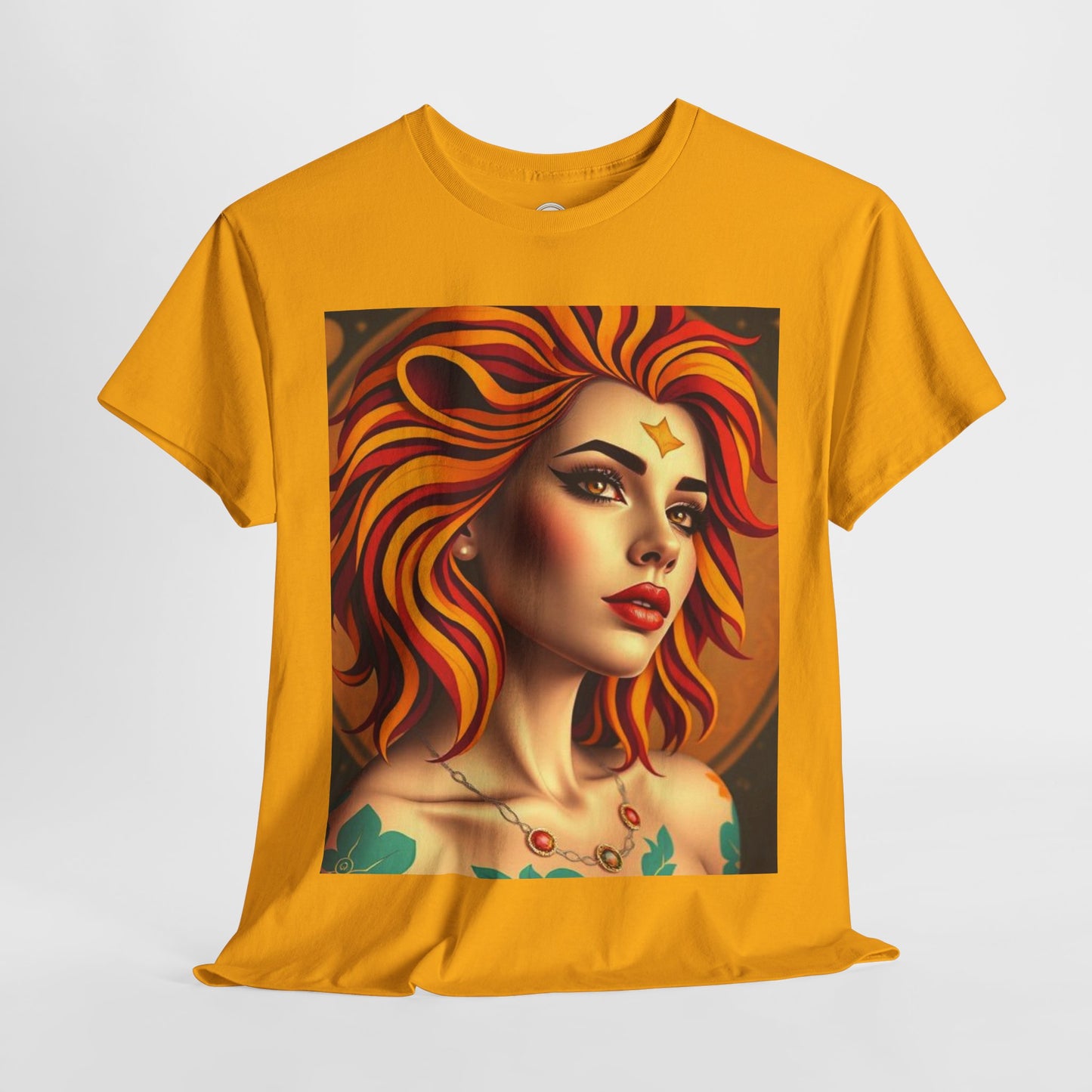 Unisex Heavy Cotton T-Shirt, Leo, Zodiac v3, Sexy Art