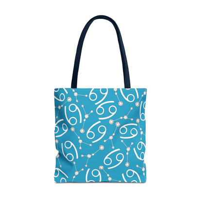 Tote Bag, Cancer Zodiac Sign, AOP, (Turquoise, White)