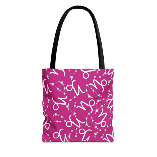 Tote Bag, Capricorn Zodiac Sign, AOP, (Pink, White)