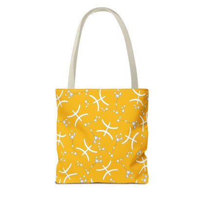 Tote Bag, Pisces Zodiac Sign, AOP, (Yellow, White)