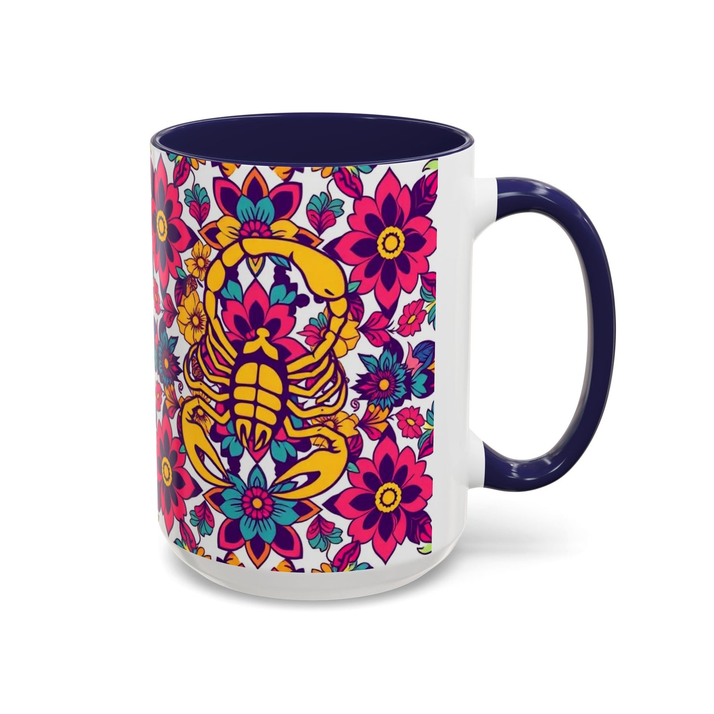 Accent Coffee Mug, Scorpio, Zodiac v2. Flower Pattern, (11, 15oz)