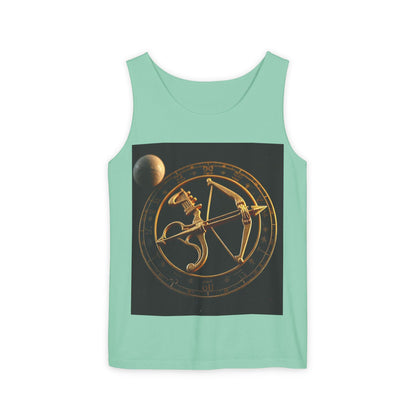 Unisex Garment-Dyed, Tank Top, Sagittarius Design, Planet Symbol v1, 100% US cotton