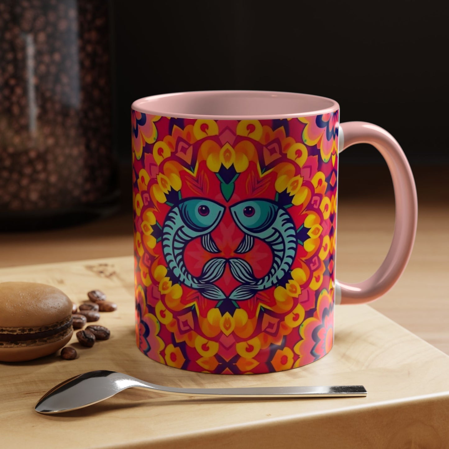 Accent Coffee Mug, Pisces, Zodiac v1, Flower Pattern, (11, 15oz)