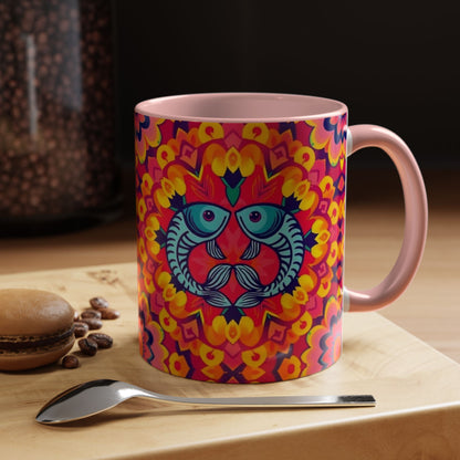 Accent Coffee Mug, Pisces, Zodiac v1, Flower Pattern, (11, 15oz)