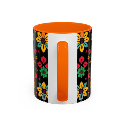 Accent Coffee Mug, Aries, Zodiac v3, Flower Pattern, (11, 15oz)