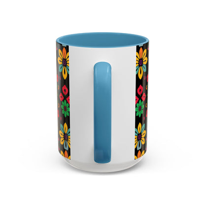 Accent Coffee Mug, Aries, Zodiac v3, Flower Pattern, (11, 15oz)