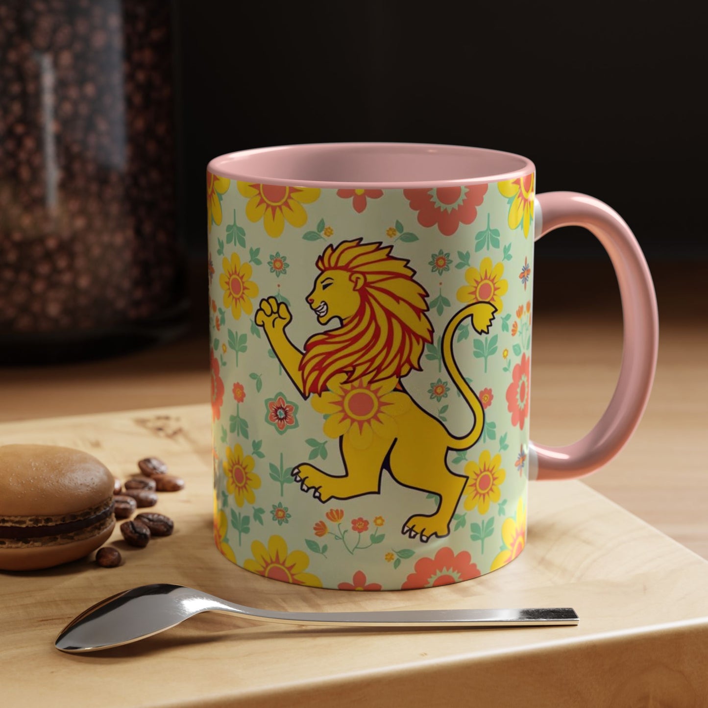 Accent Coffee Mug, Leo, Zodiac v2, Flower Pattern, (11, 15oz)