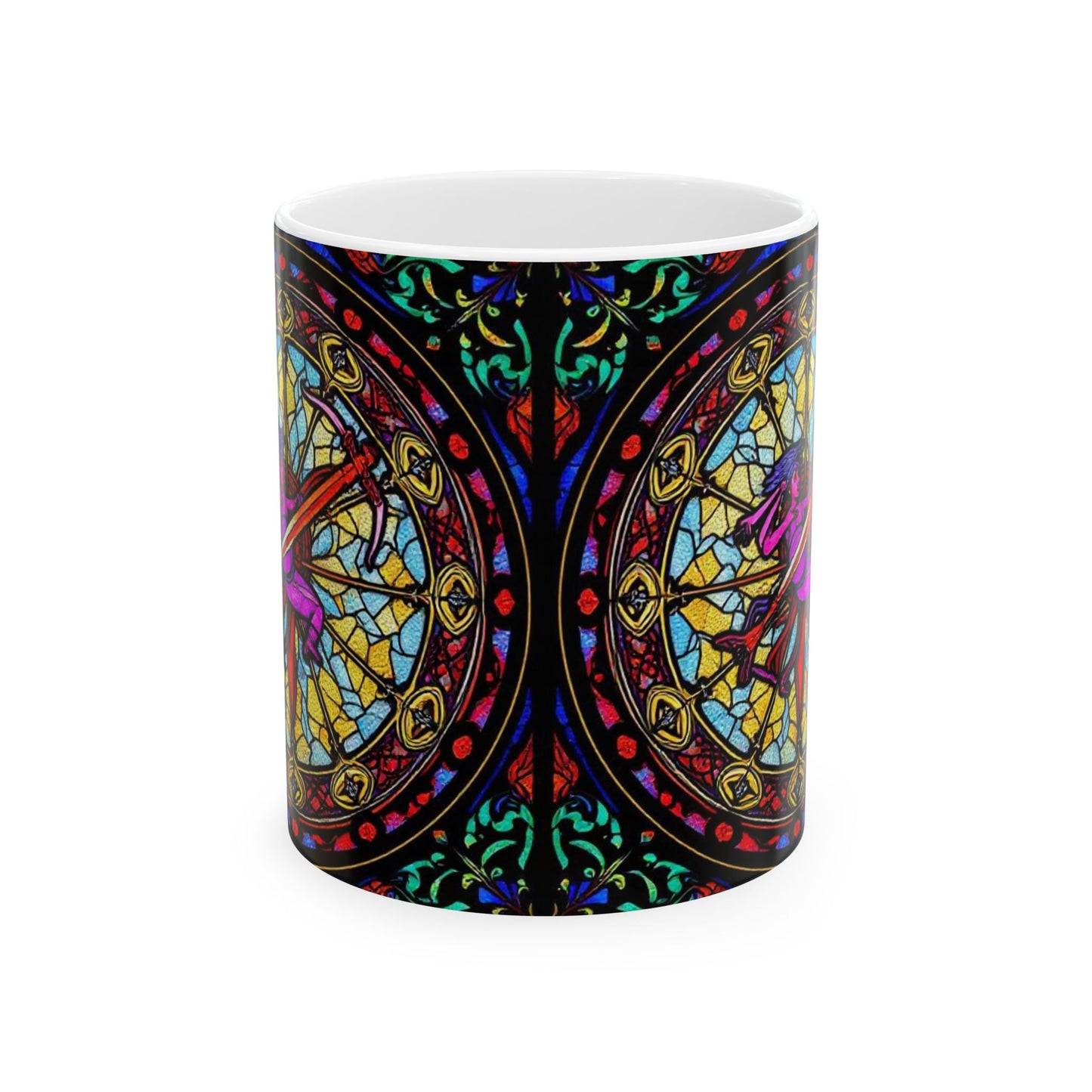 Ceramic Mug, (11oz, 15oz), Ceramic Coffee Mug, AOP, Glass Design, Sagittarius Zodiac