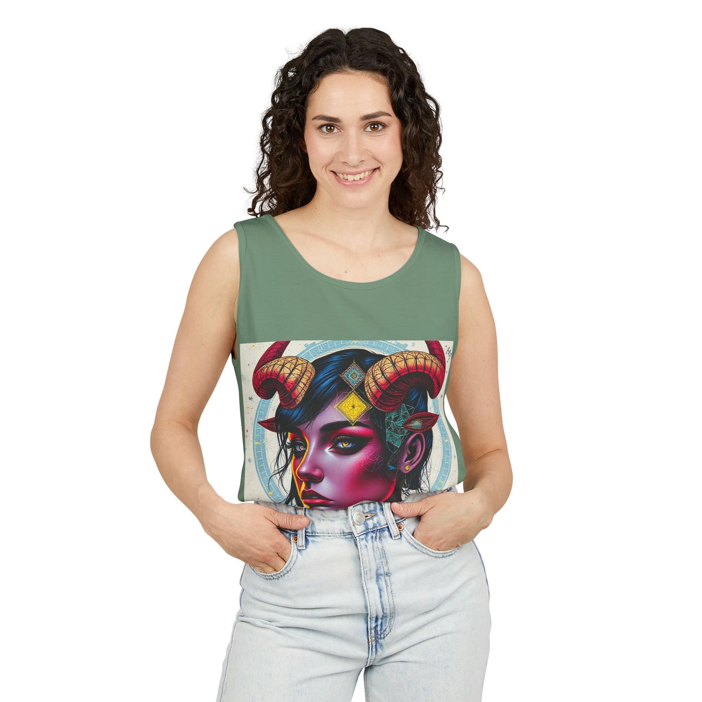 Unisex Garment-Dyed, Tank Top, Taurus Design, Pop Art v2, 100% US cotton