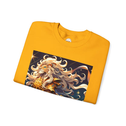 Unisex Heavy Blend™ Crewneck Sweatshirt,Cool Lion with White Hair, Leo Zodiac Design