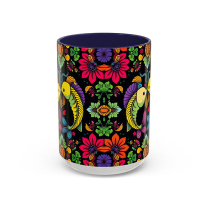 Accent Coffee Mug, Pisces, Zodiac v3, Flower Pattern, (11, 15oz)