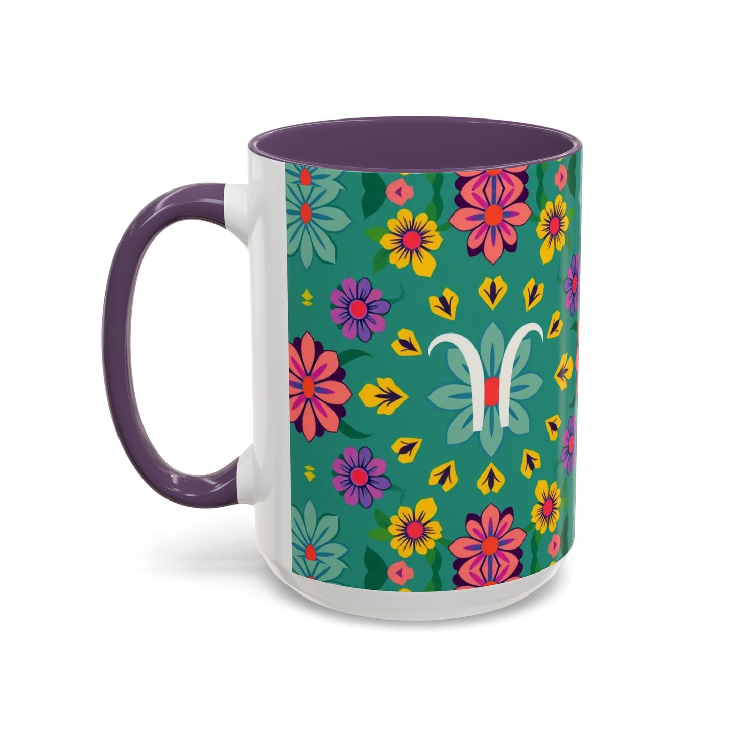 Accent Coffee Mug, Aquarius, Zodiac v3, Flower Pattern, (11, 15oz)