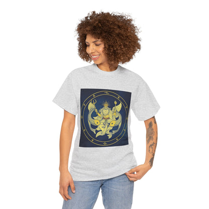 Unisex Heavy Cotton T-Shirt, King of Pisces, Zodiac Design