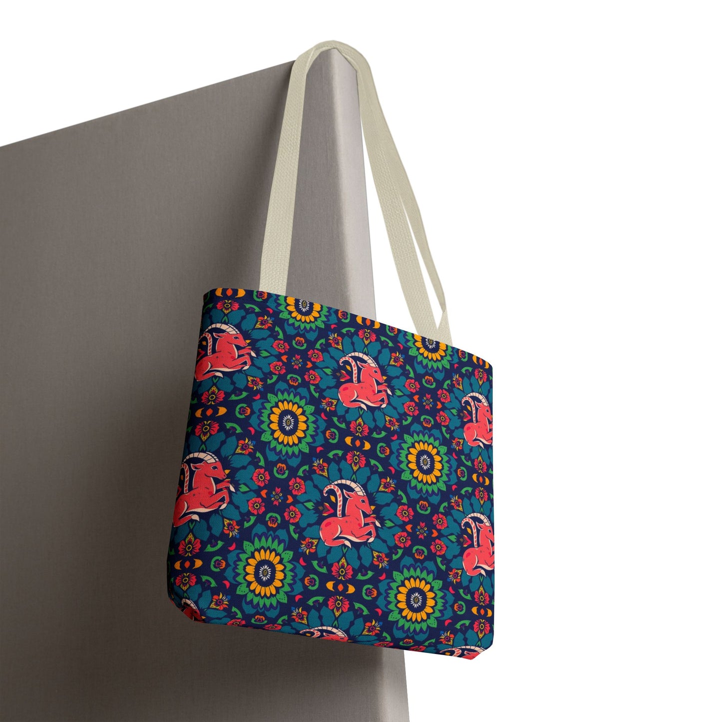 Tote Bag (AOP), Capricorn, Zodiac v1, Flower Pattern