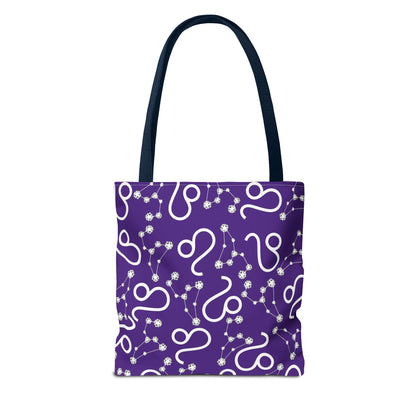 Tote Bag, Leo Zodiac Sign, AOP, (Purple, White)