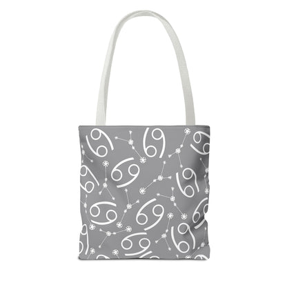 Tote Bag, Cancer Zodiac Sign, AOP, (Grey, White)